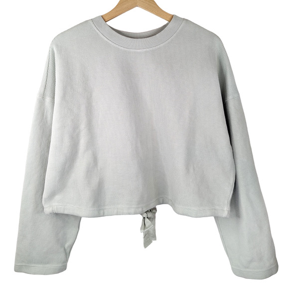 Fabletics Anna Tie-Back Sweatshirt Waffle Knit Open Back Mint Teal Oversized XXS - Picture 8 of 8